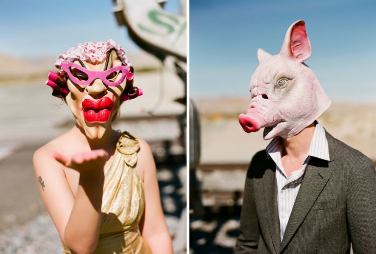 Bride and Groom masks for a halloween wedding